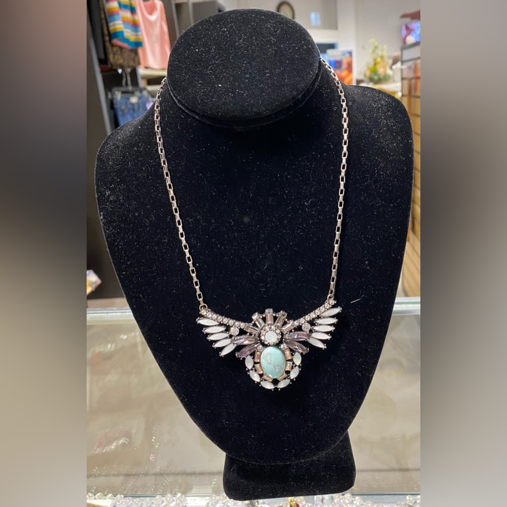 Rhinestone and FauxTurquoise “Winged” Necklace Statement Necklace Lovely Vintage